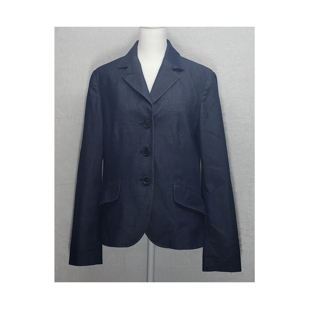 Talbots Denim Blazer Jacket Sz 10 Blue Light Academia Corporate Chic Preppy